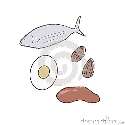 ãƒ“ã‚¿ãƒŸãƒ³Bç¾¤ã‚’å«ã‚€æˆåˆ†ã€‚ã‹ã‚ã„ã„ã¨ã‚·ãƒ³ãƒ—ãƒ«ãªã‚¢ãƒ¼ãƒˆã‚¹ã‚¿ã‚¤ãƒ«ã€‚ç™½ã„èƒŒæ™¯ã®ä¸Š Vector Illustration